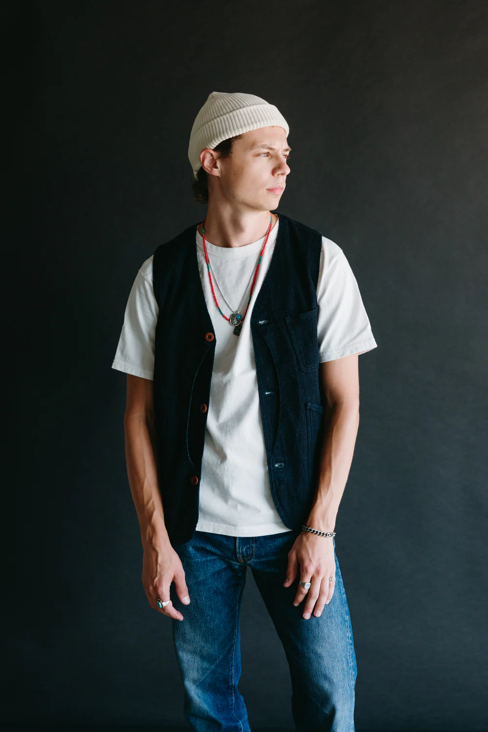 04-062 - Sashiko Hunting Vest - Indigo - Image 11