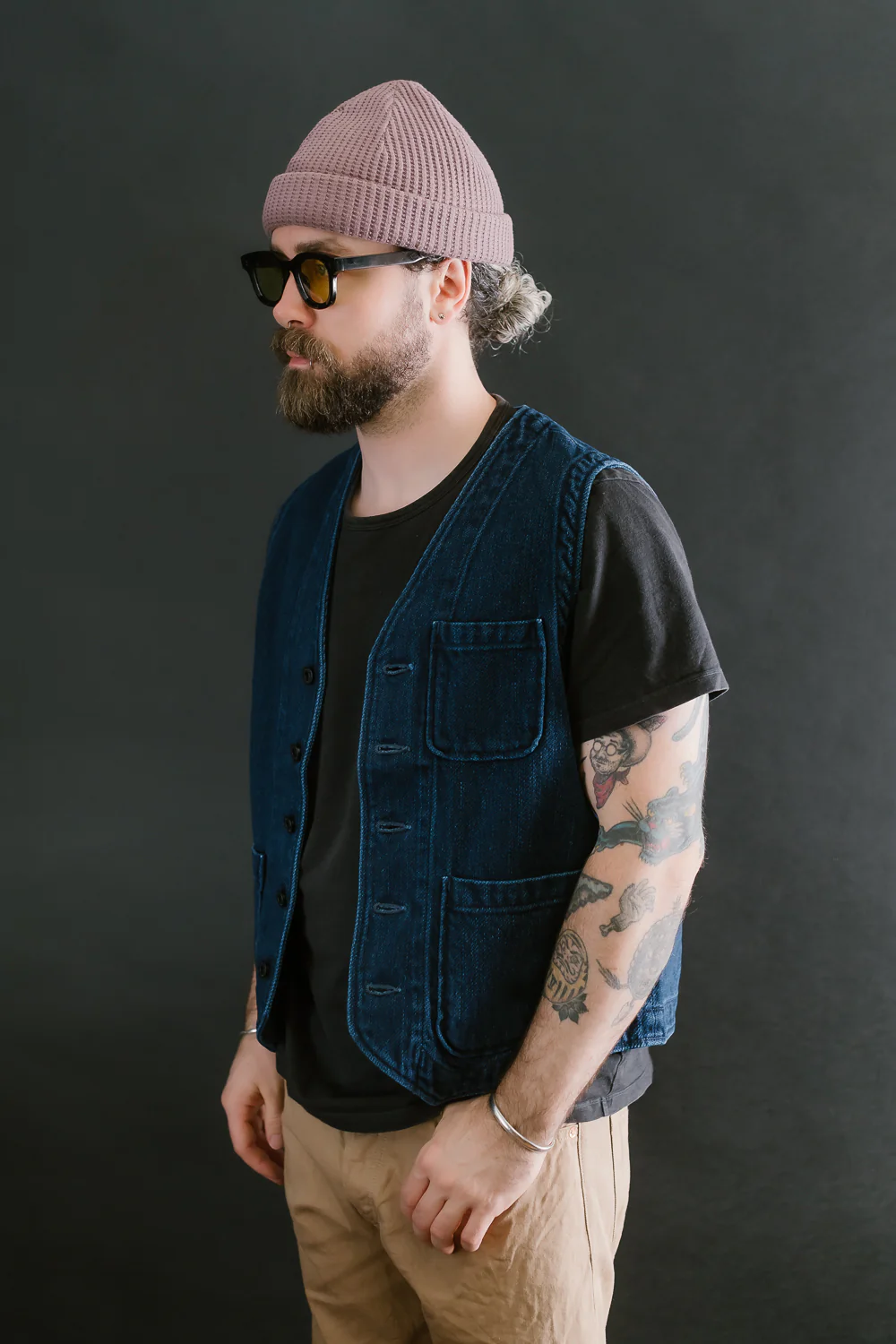05100-3x3IDT - Twill Bio-Wash Vest - Indigo - Image 10