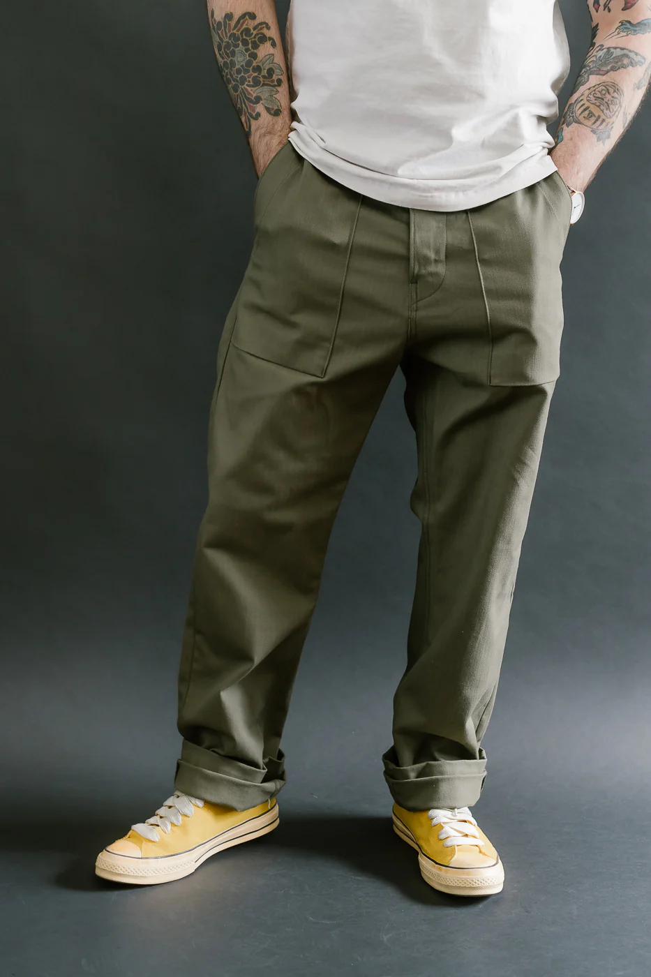 10oz - Herringbone Fatigue Pants - Olive - Image 15
