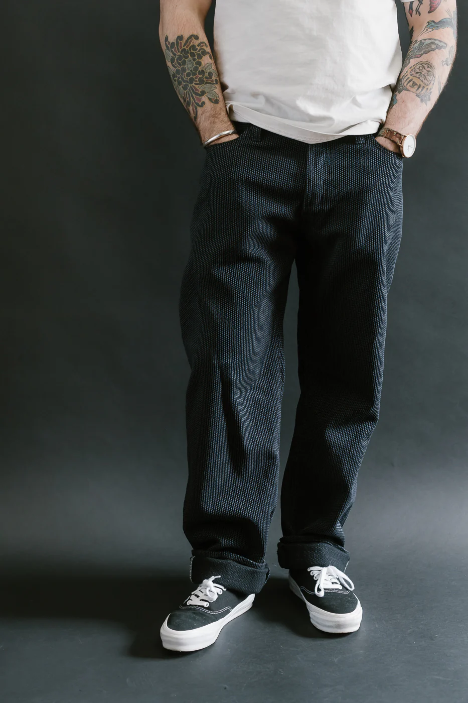 1170-1-BK - Sashiko Denim Loose Fit - Black x Gray - Image 10