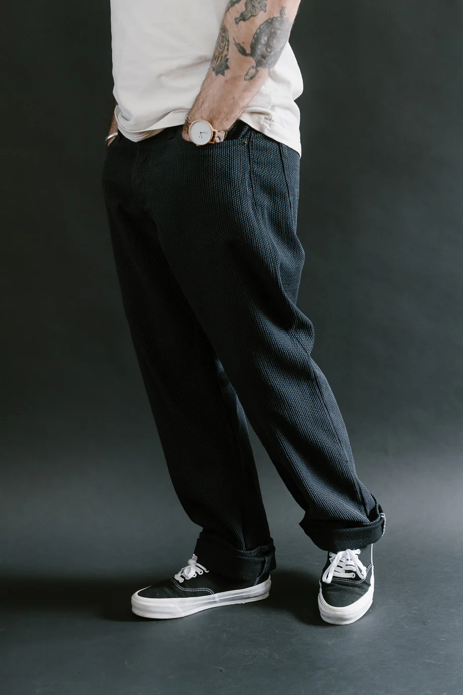 1170-1-BK - Sashiko Denim Loose Fit - Black x Gray - Image 11