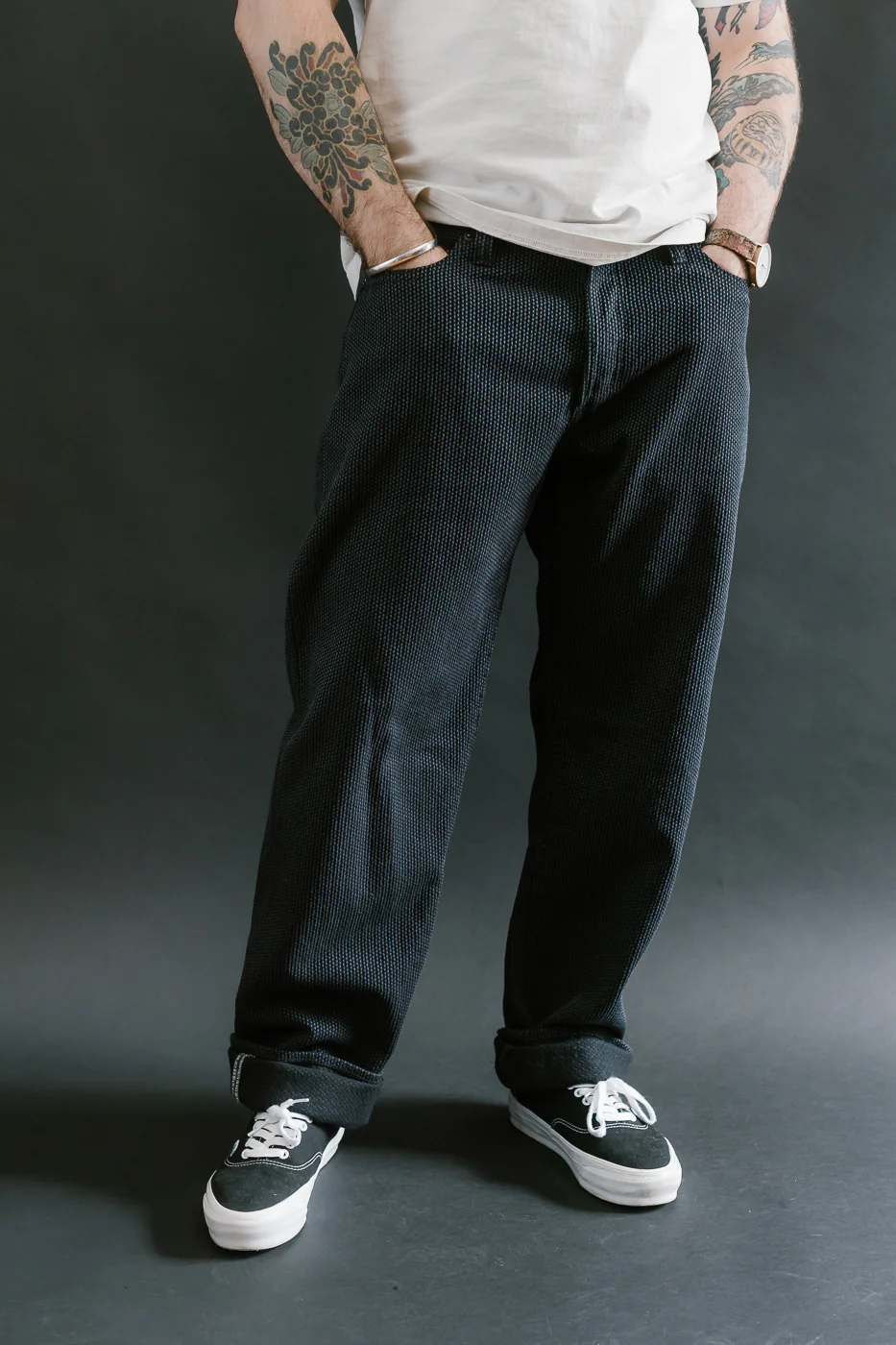 1170-1-BK - Sashiko Denim Loose Fit - Black x Gray - Image 15