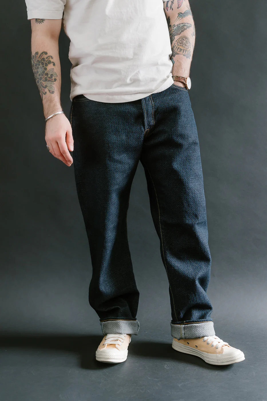 1170-1-ID - Sashiko Denim Loose Fit - Indigo x Natural - Image 10