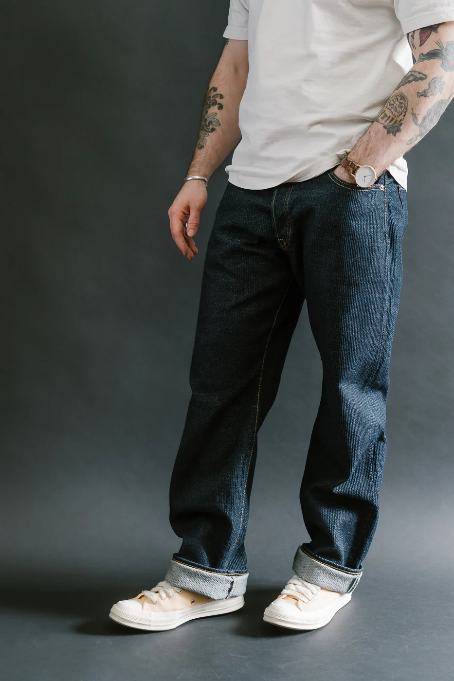 1170-1-ID - Sashiko Denim Loose Fit - Indigo x Natural - Image 11
