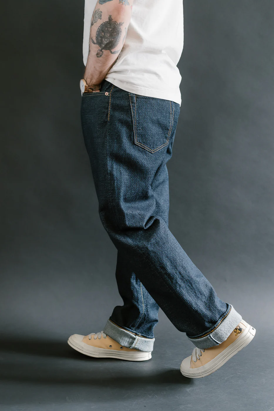 1170-1-ID - Sashiko Denim Loose Fit - Indigo x Natural - Image 12