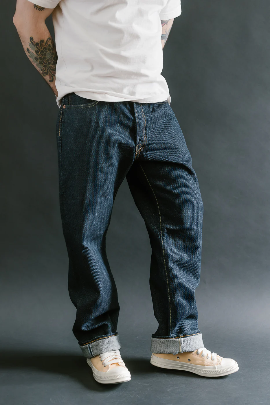 1170-1-ID - Sashiko Denim Loose Fit - Indigo x Natural - Image 15
