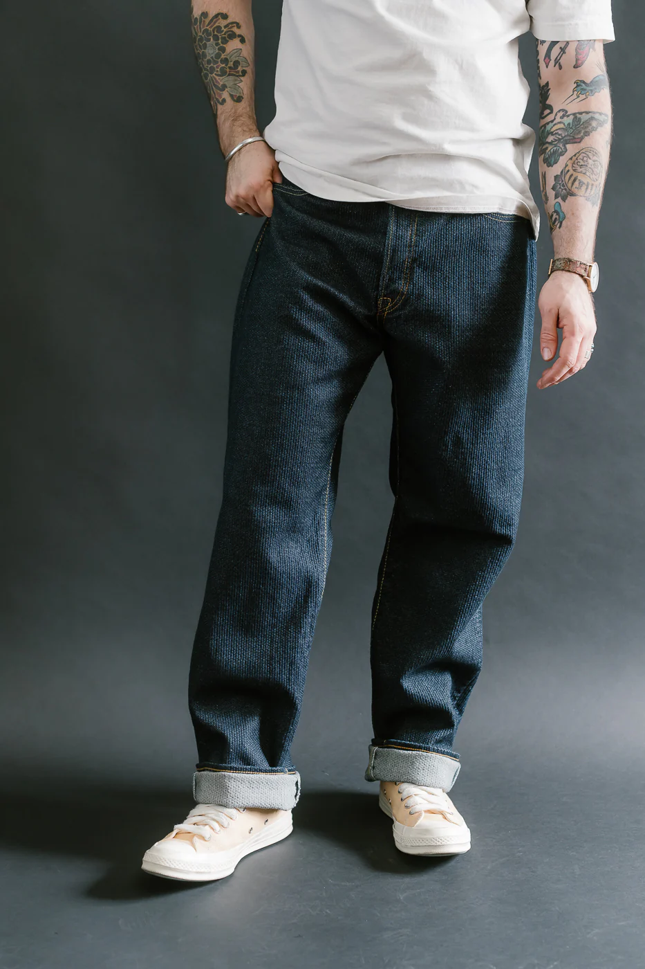 1170-1-ID - Sashiko Denim Loose Fit - Indigo x Natural - Image 16
