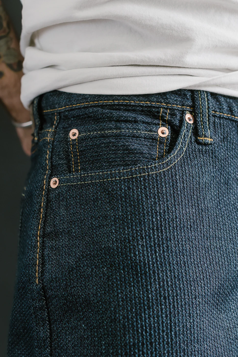 1170-1-ID - Sashiko Denim Loose Fit - Indigo x Natural - Image 17
