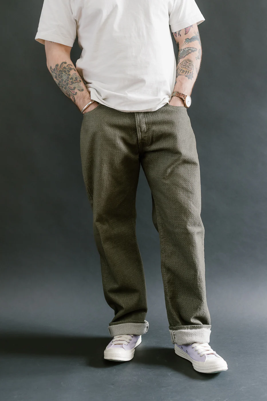 1170-1-OLV - Sashiko Denim Loose Fit - Olive x Olive - Image 10
