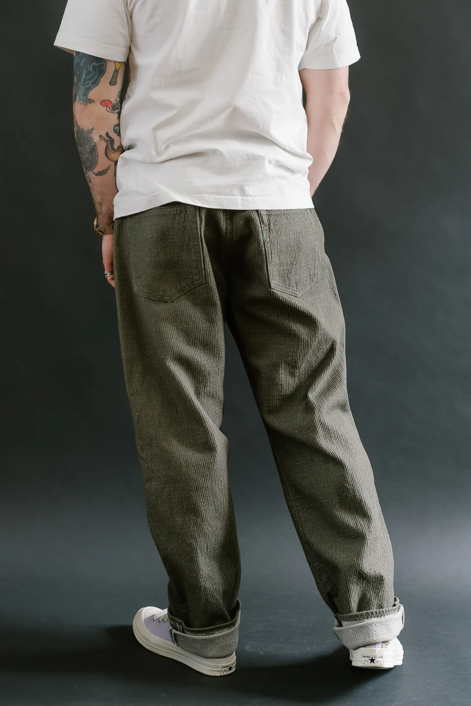 1170-1-OLV - Sashiko Denim Loose Fit - Olive x Olive - Image 14