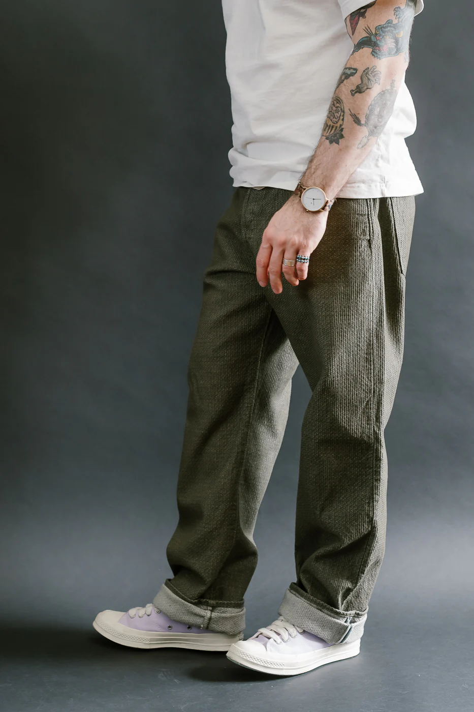 1170-1-OLV - Sashiko Denim Loose Fit - Olive x Olive - Image 15
