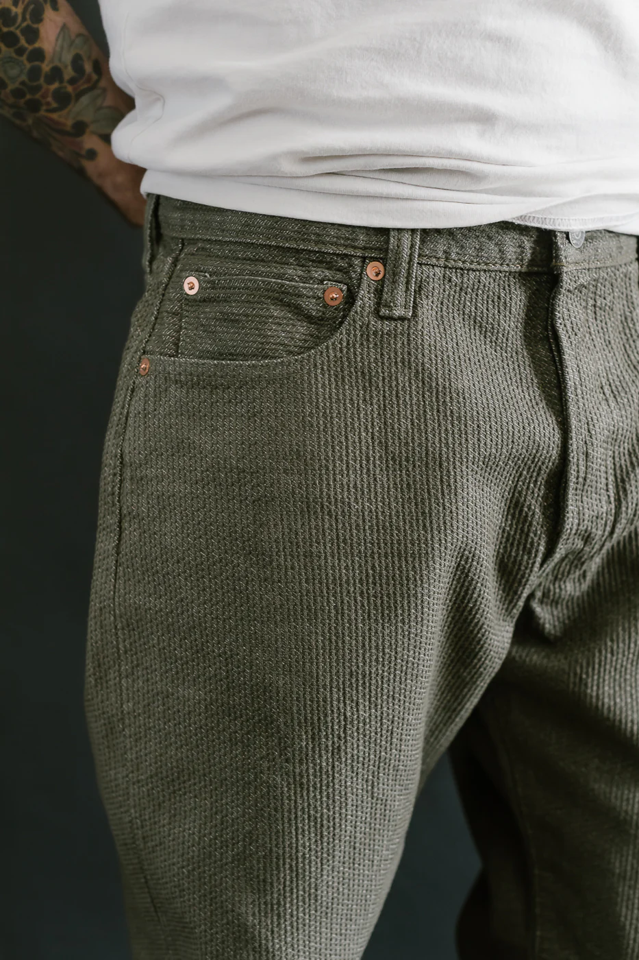 1170-1-OLV - Sashiko Denim Loose Fit - Olive x Olive - Image 17