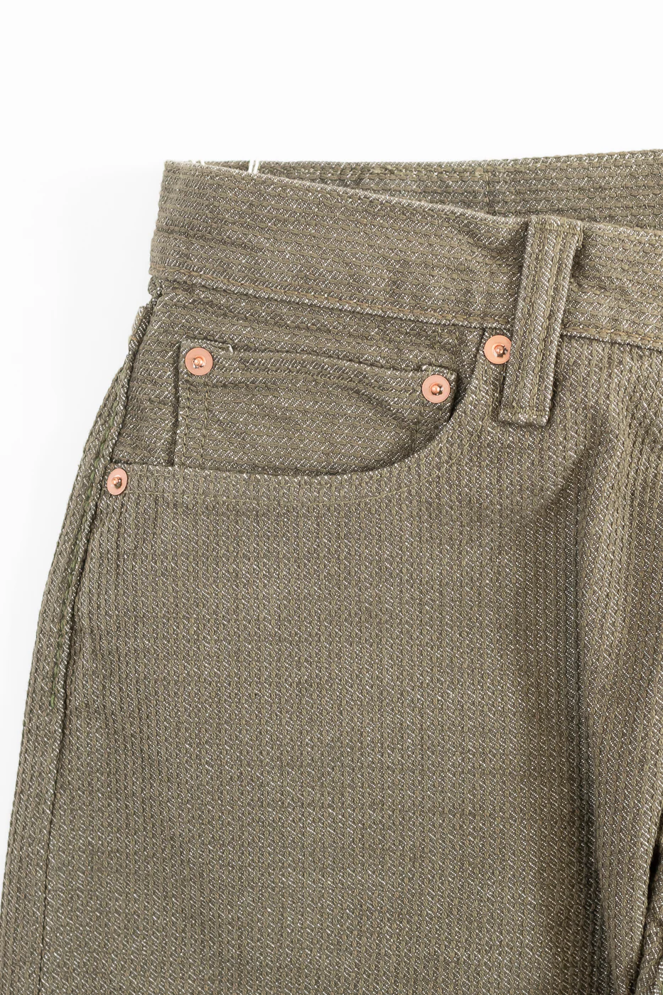 1170-1-OLV - Sashiko Denim Loose Fit - Olive x Olive - Image 4