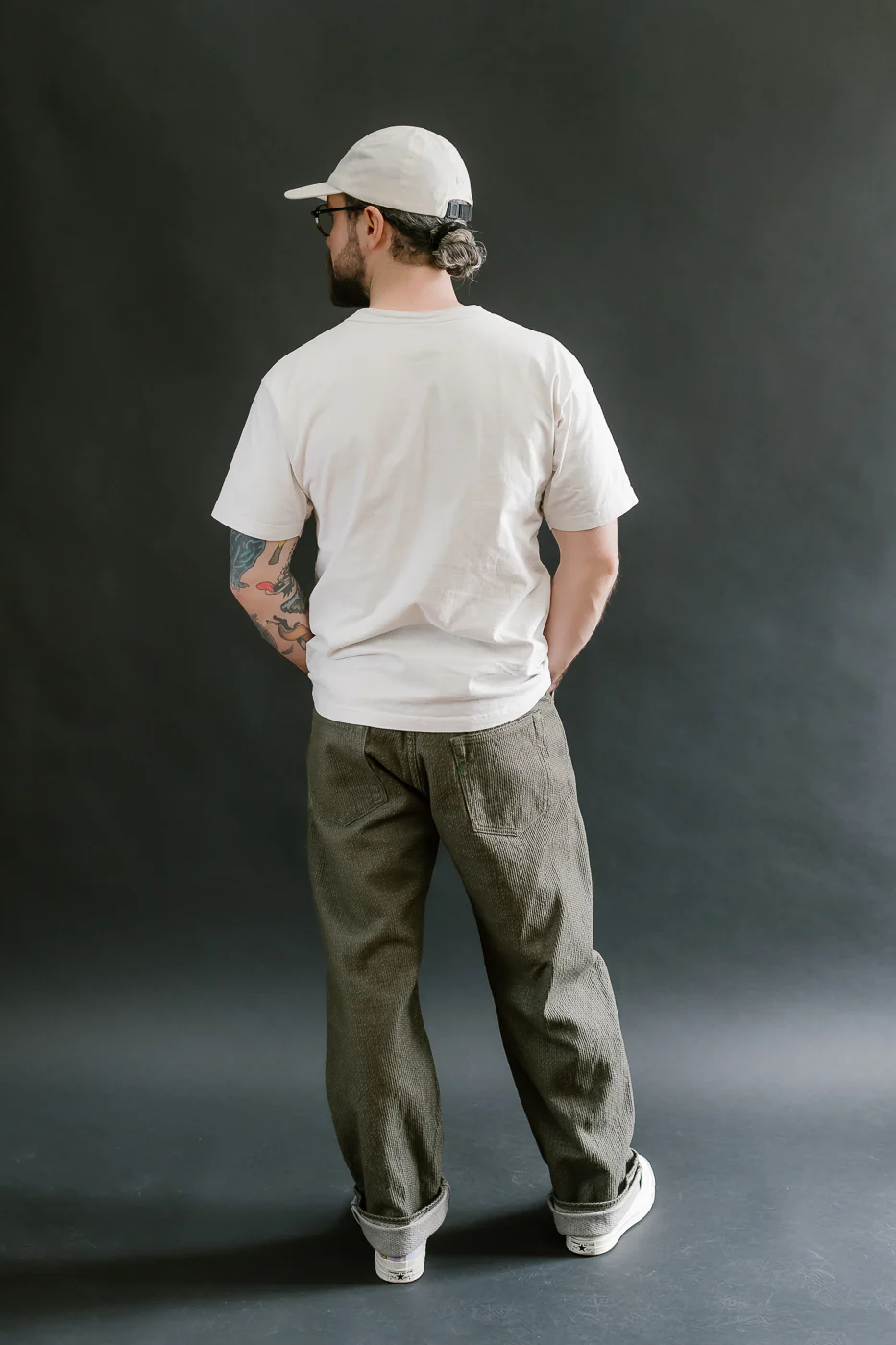 1170-1-OLV - Sashiko Denim Loose Fit - Olive x Olive - Image 9