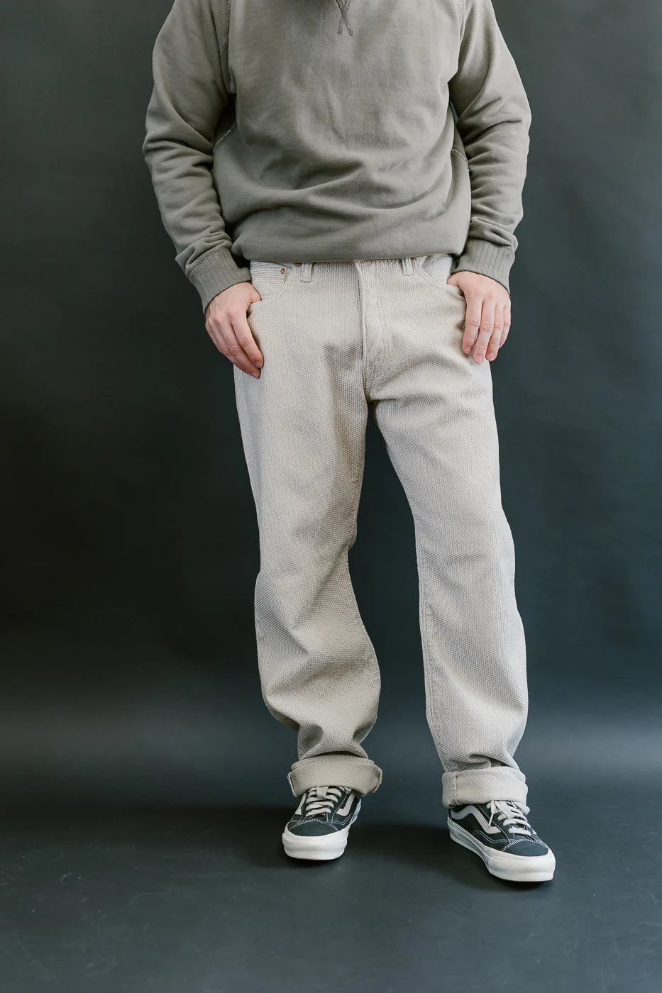 1178-IV - Sashiko Denim Regular Fit - Ivory x Beige - Image 10