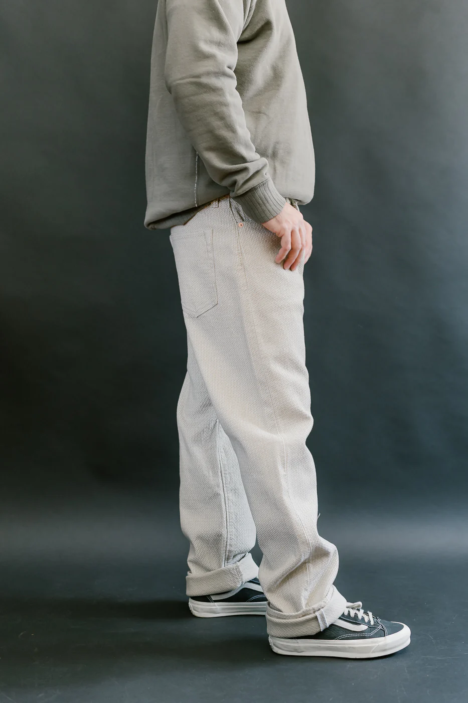 1178-IV - Sashiko Denim Regular Fit - Ivory x Beige - Image 14