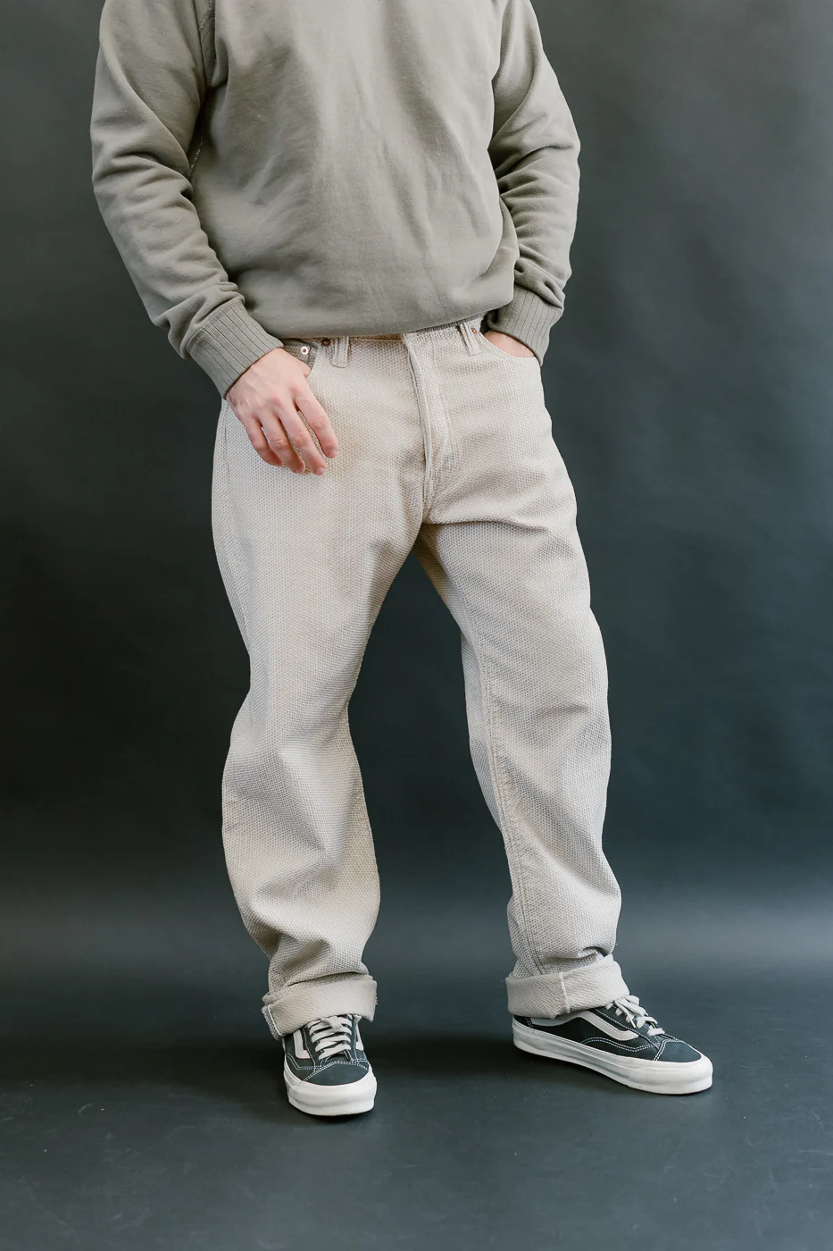 1178-IV - Sashiko Denim Regular Fit - Ivory x Beige - Image 15