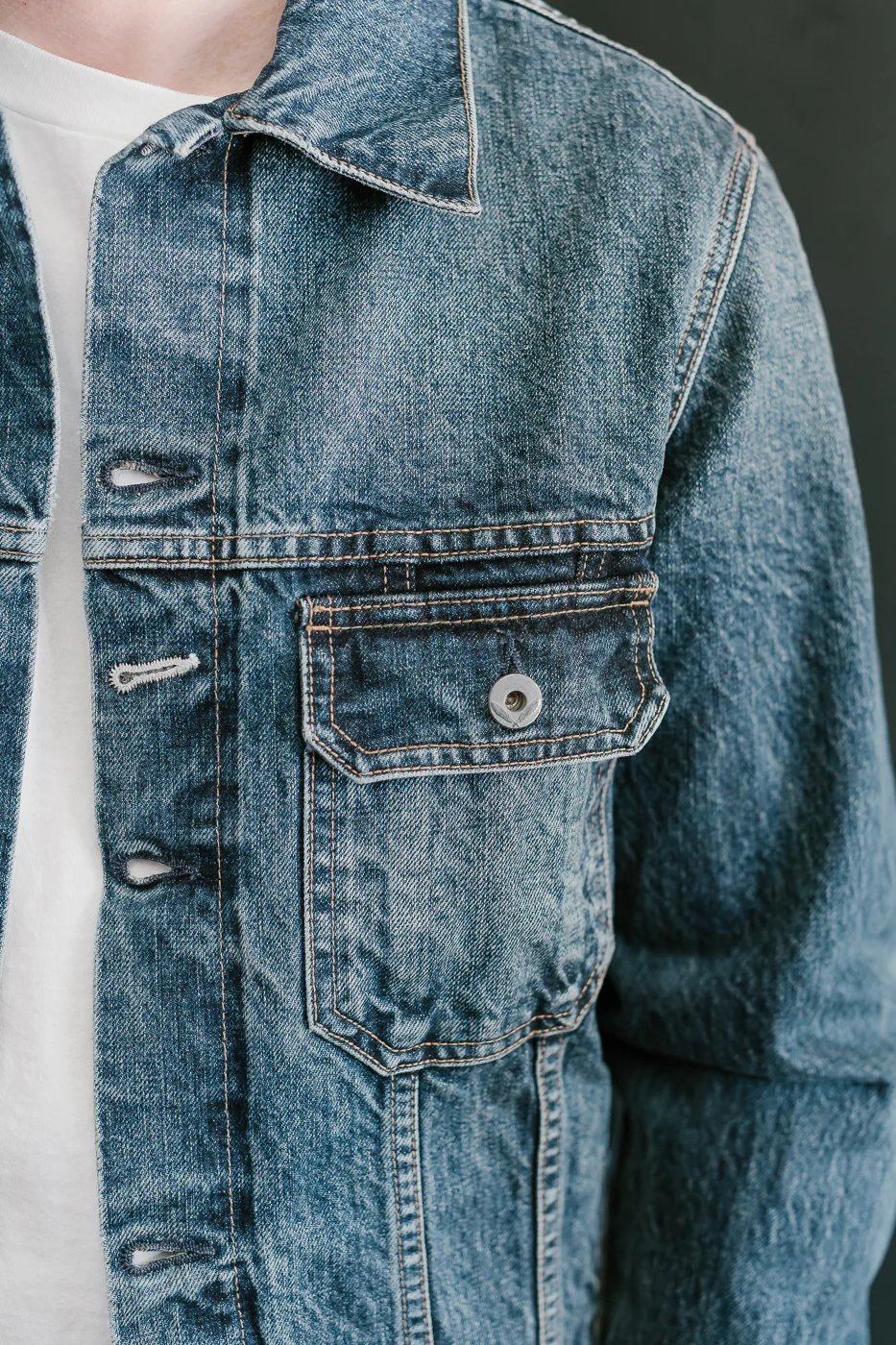 15oz - Medium Wash Indigo Selvedge Denim - Cruiser Jacket - Image 19