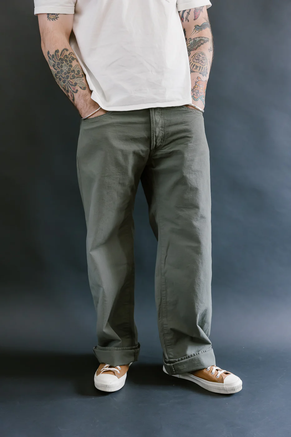 200-8GG - 8oz "Green Betacham" Selvedge Chambray Pants - Wide Straight - Image 10