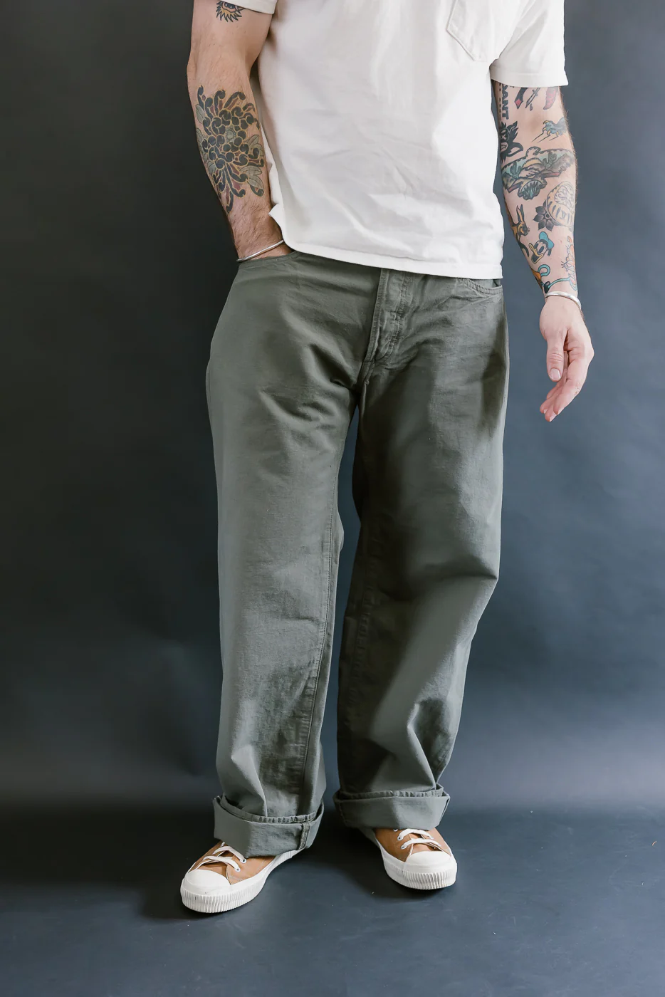 200-8GG - 8oz "Green Betacham" Selvedge Chambray Pants - Wide Straight - Image 11