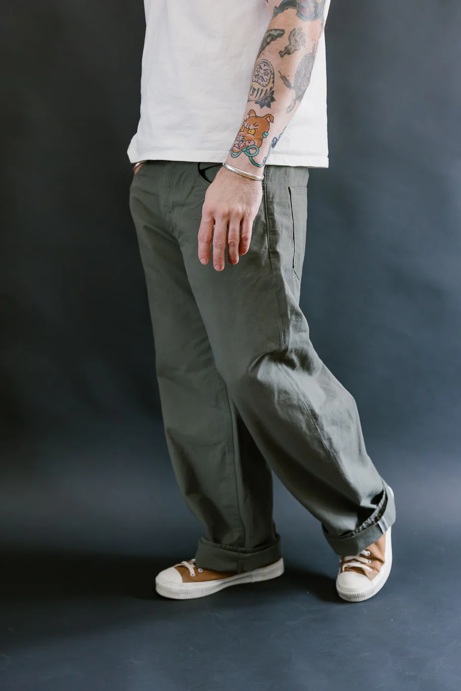 200-8GG - 8oz "Green Betacham" Selvedge Chambray Pants - Wide Straight - Image 12