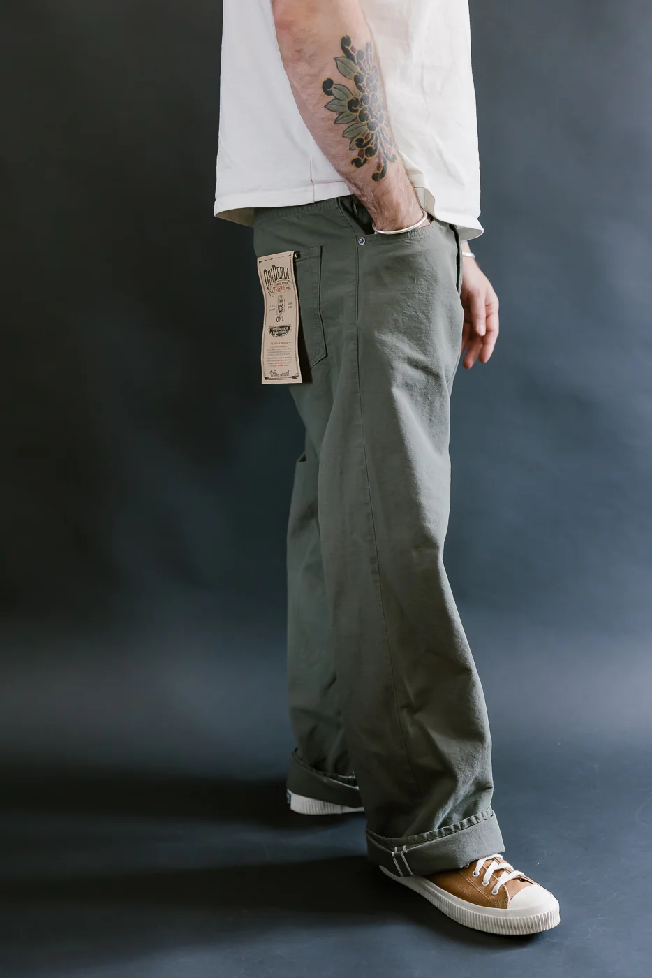 200-8GG - 8oz "Green Betacham" Selvedge Chambray Pants - Wide Straight - Image 15