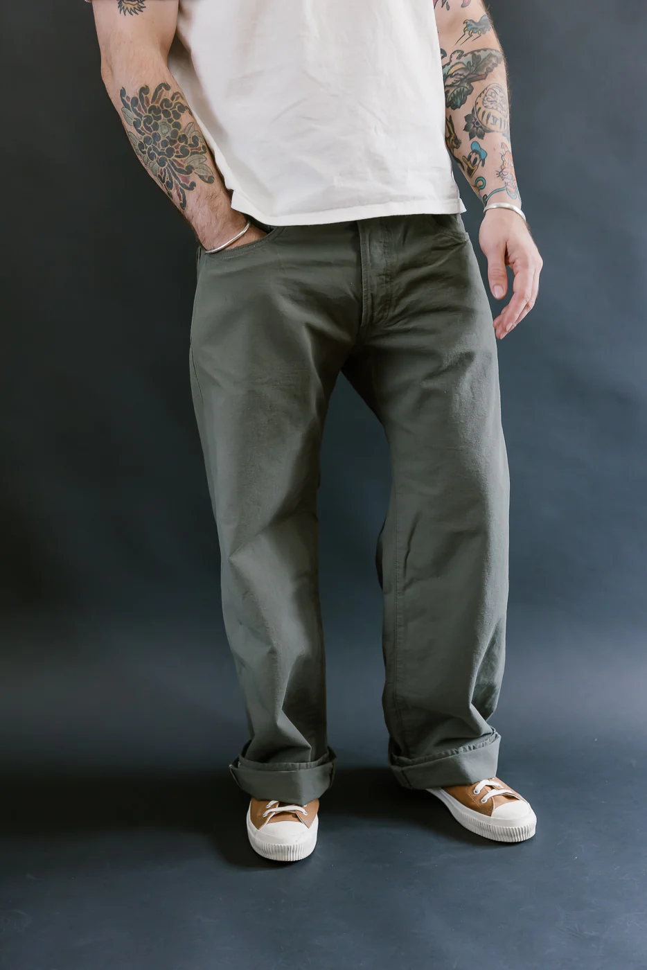 200-8GG - 8oz "Green Betacham" Selvedge Chambray Pants - Wide Straight - Image 16