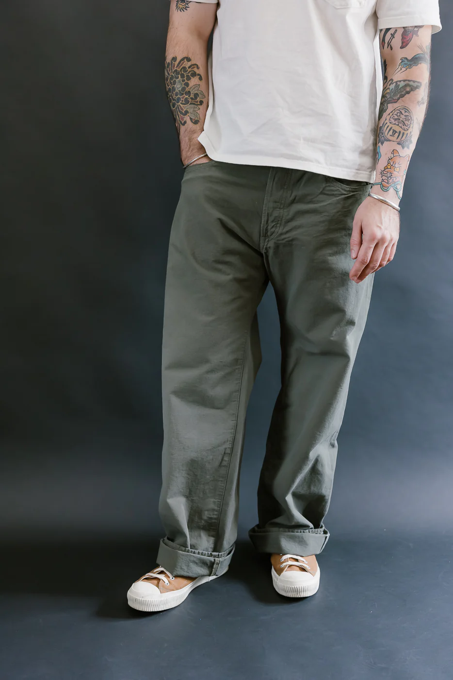 200-8GG - 8oz "Green Betacham" Selvedge Chambray Pants - Wide Straight - Image 17