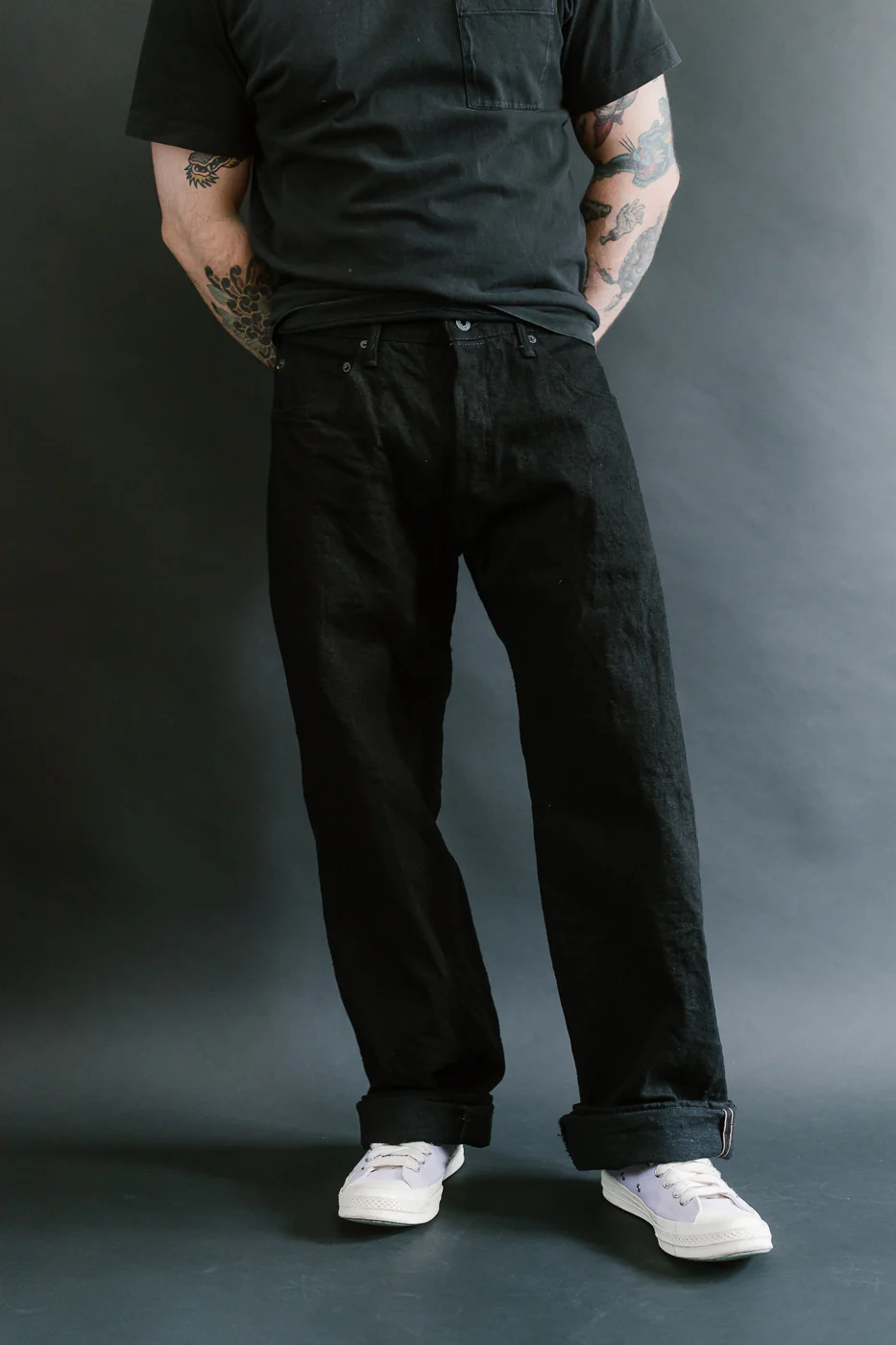 200CCD-BKBK - 15oz "Crushed Concrete Black x Black" Selvedge Denim - Wide Straight - Image 10