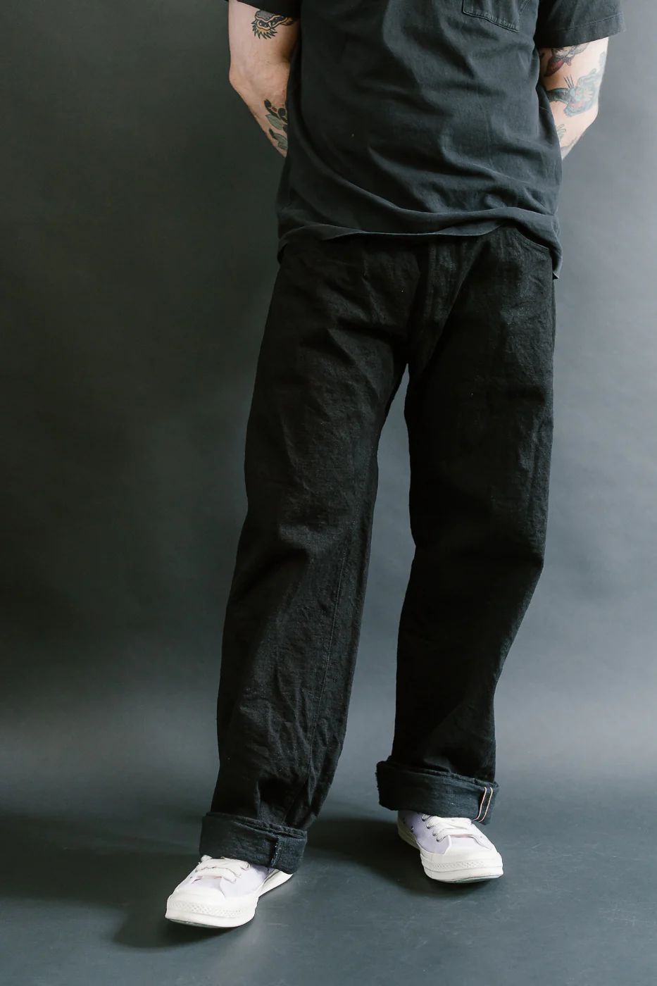 200CCD-BKBK - 15oz "Crushed Concrete Black x Black" Selvedge Denim - Wide Straight - Image 16