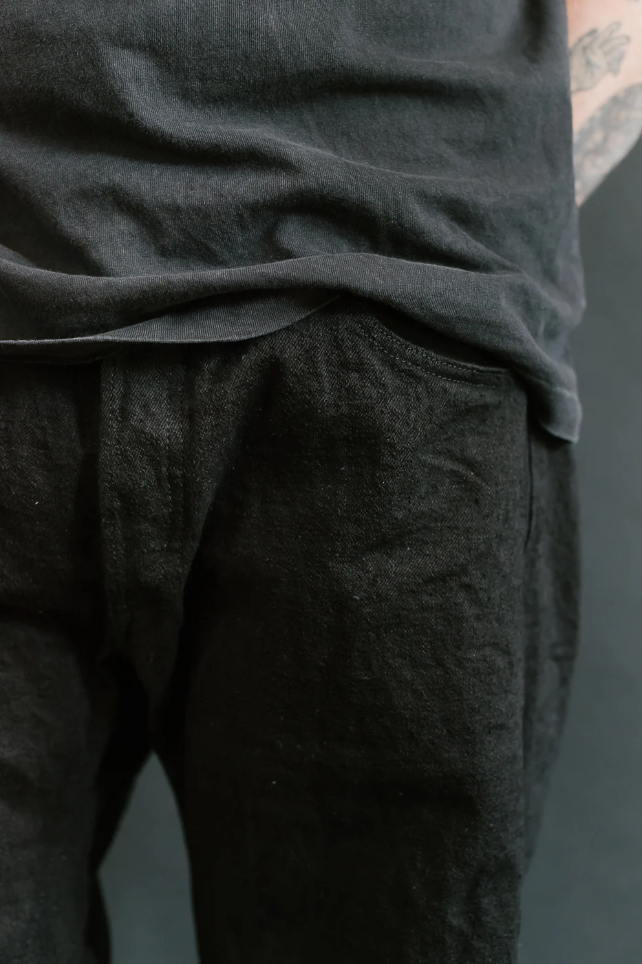 200CCD-BKBK - 15oz "Crushed Concrete Black x Black" Selvedge Denim - Wide Straight - Image 17