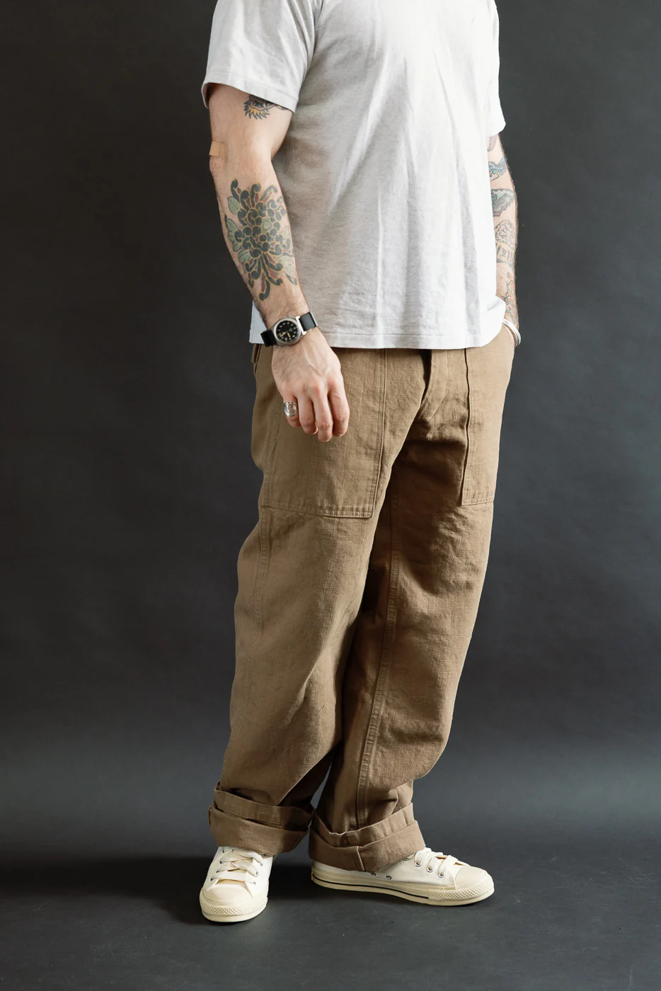 207-HOX-BRK - 13oz "Brown Khaki" Sulfur Dyed Heavy Oxford Baker Pants - Wide Straight - Image 11