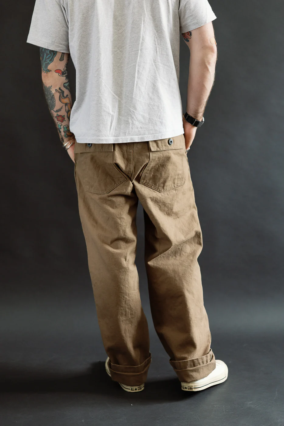 207-HOX-BRK - 13oz "Brown Khaki" Sulfur Dyed Heavy Oxford Baker Pants - Wide Straight - Image 13