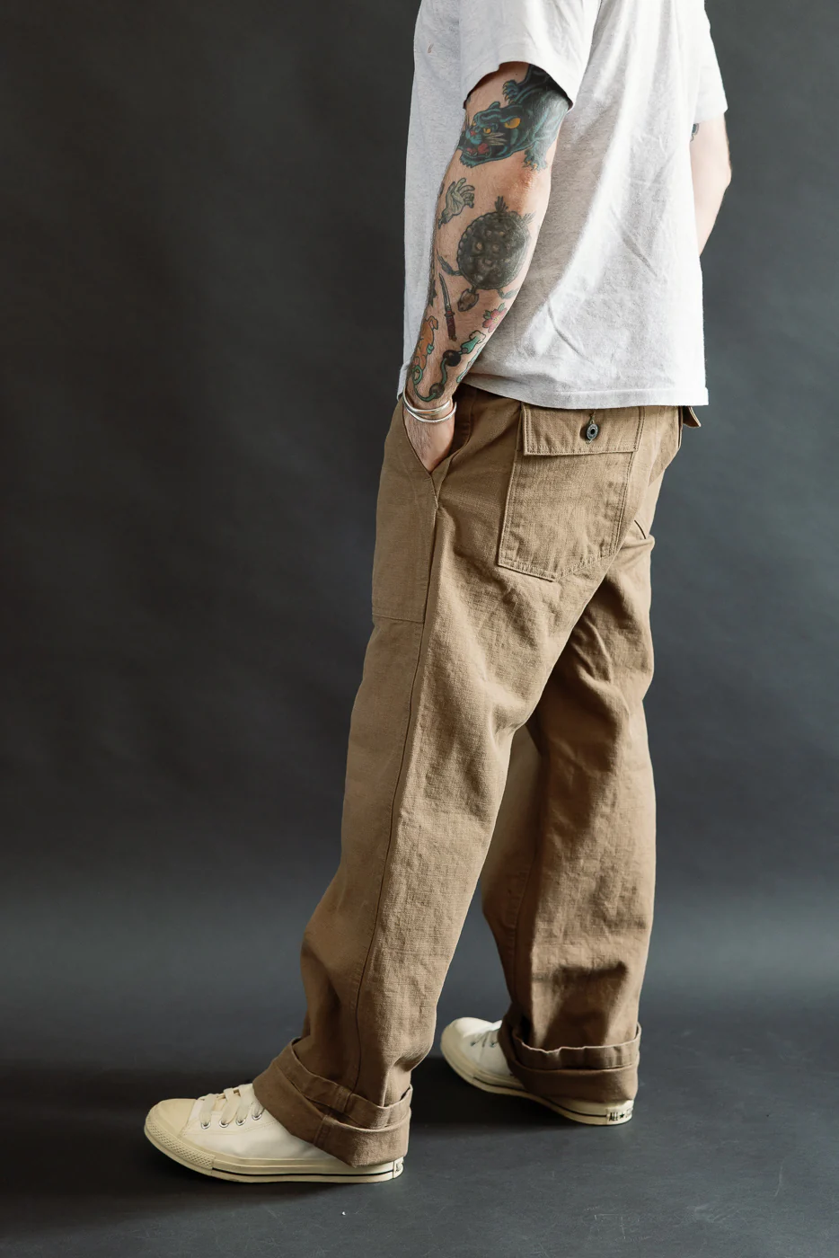 207-HOX-BRK - 13oz "Brown Khaki" Sulfur Dyed Heavy Oxford Baker Pants - Wide Straight - Image 14
