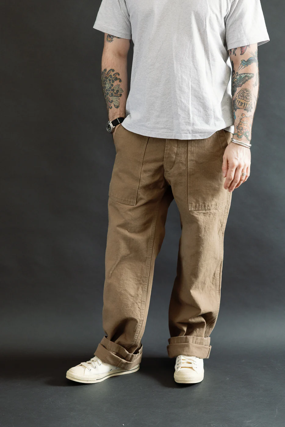207-HOX-BRK - 13oz "Brown Khaki" Sulfur Dyed Heavy Oxford Baker Pants - Wide Straight - Image 15