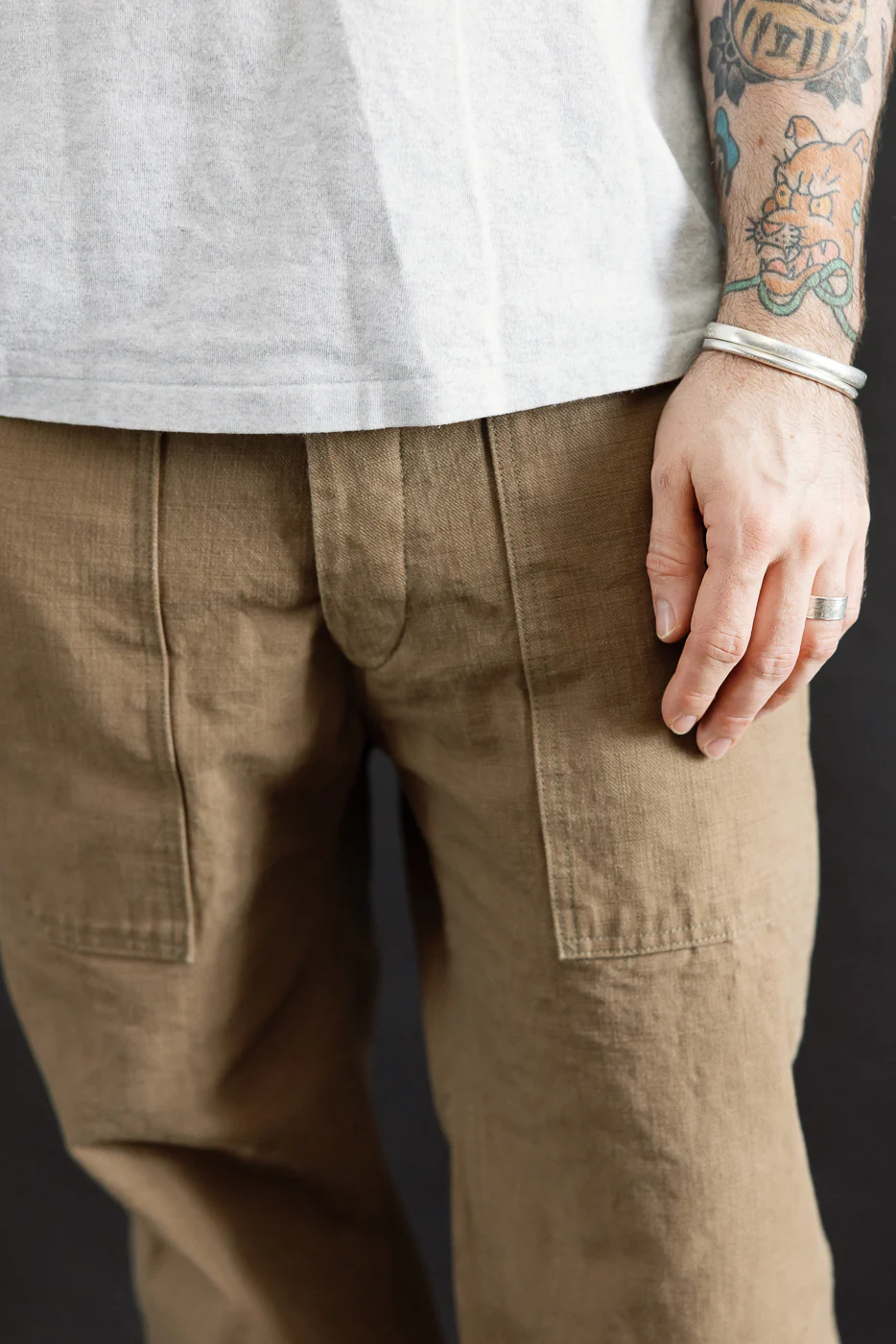 207-HOX-BRK - 13oz "Brown Khaki" Sulfur Dyed Heavy Oxford Baker Pants - Wide Straight - Image 16