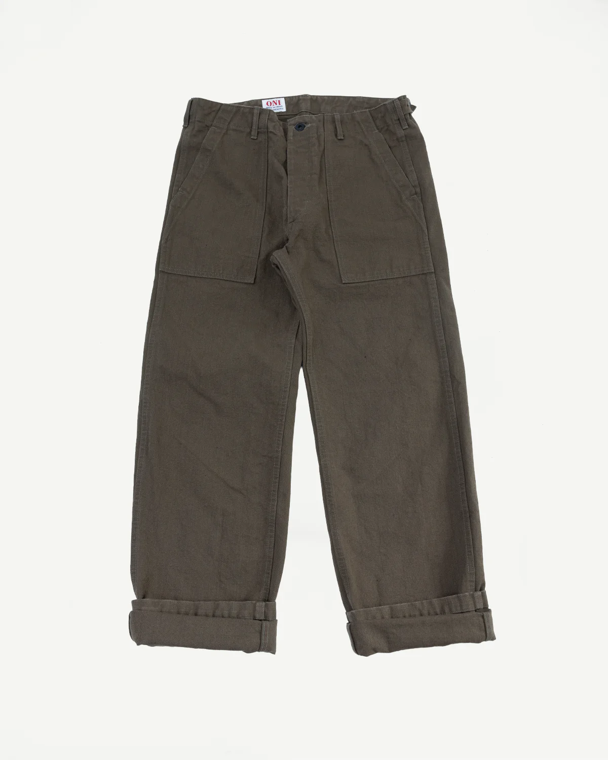 207-HOX-OLB - 13oz "Olive Khaki" Sulfur Dyed Heavy Oxford Baker Pants - Wide Straight