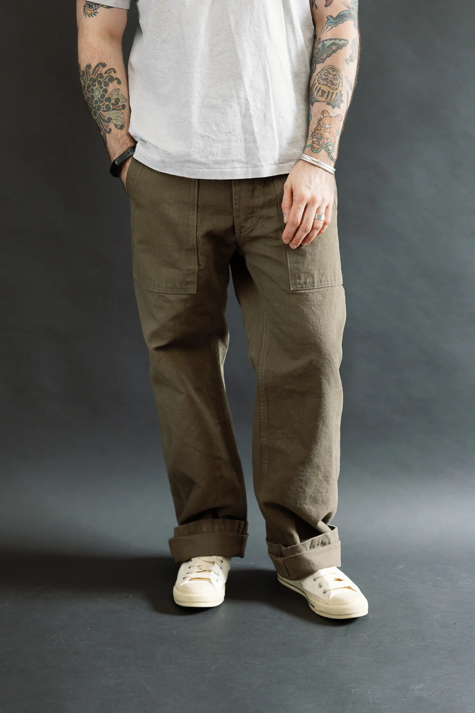 207-HOX-OLB - 13oz "Olive Khaki" Sulfur Dyed Heavy Oxford Baker Pants - Wide Straight - Image 10