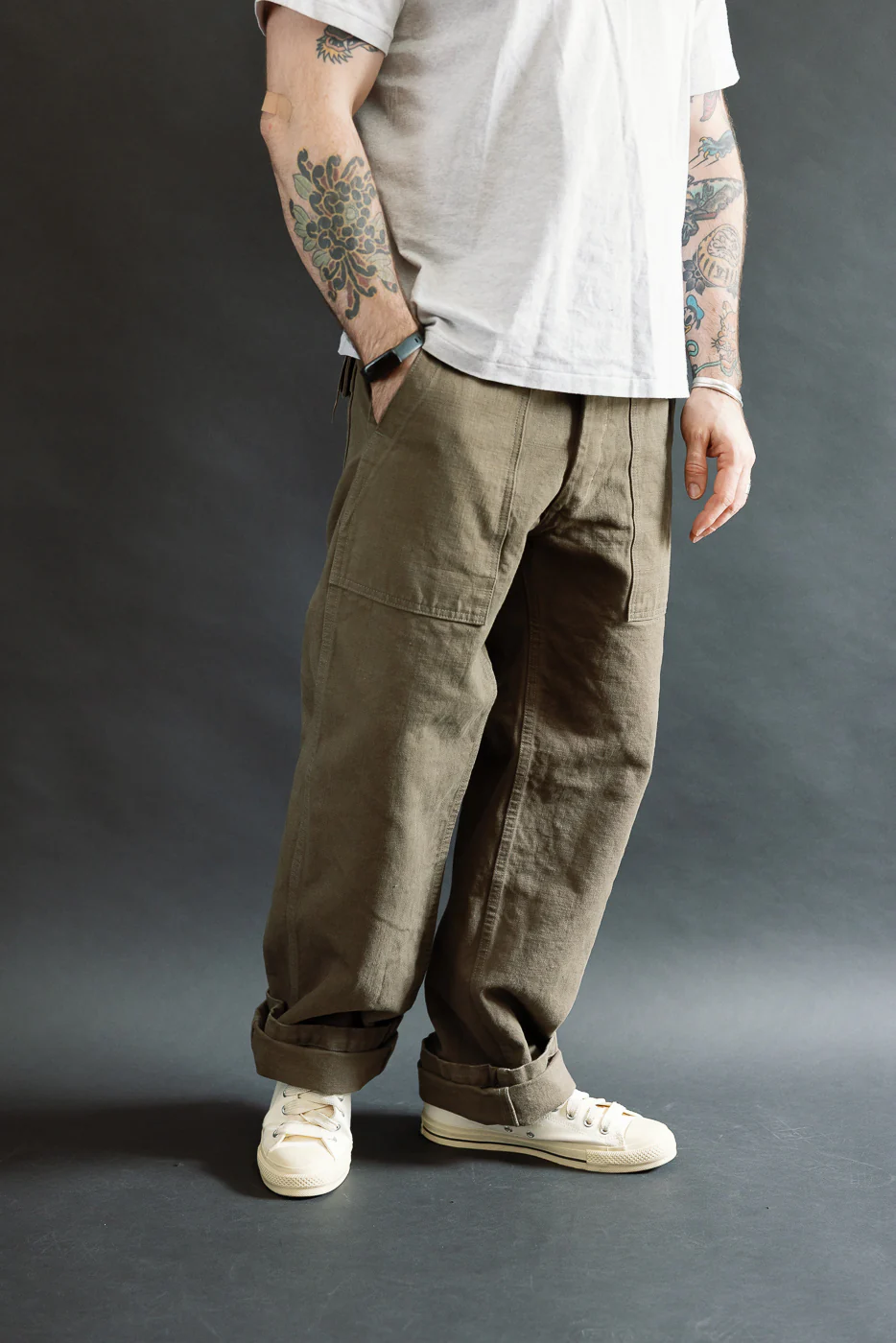 207-HOX-OLB - 13oz "Olive Khaki" Sulfur Dyed Heavy Oxford Baker Pants - Wide Straight - Image 11