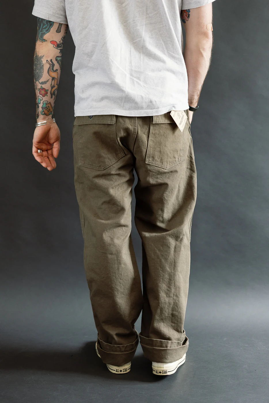 207-HOX-OLB - 13oz "Olive Khaki" Sulfur Dyed Heavy Oxford Baker Pants - Wide Straight - Image 13