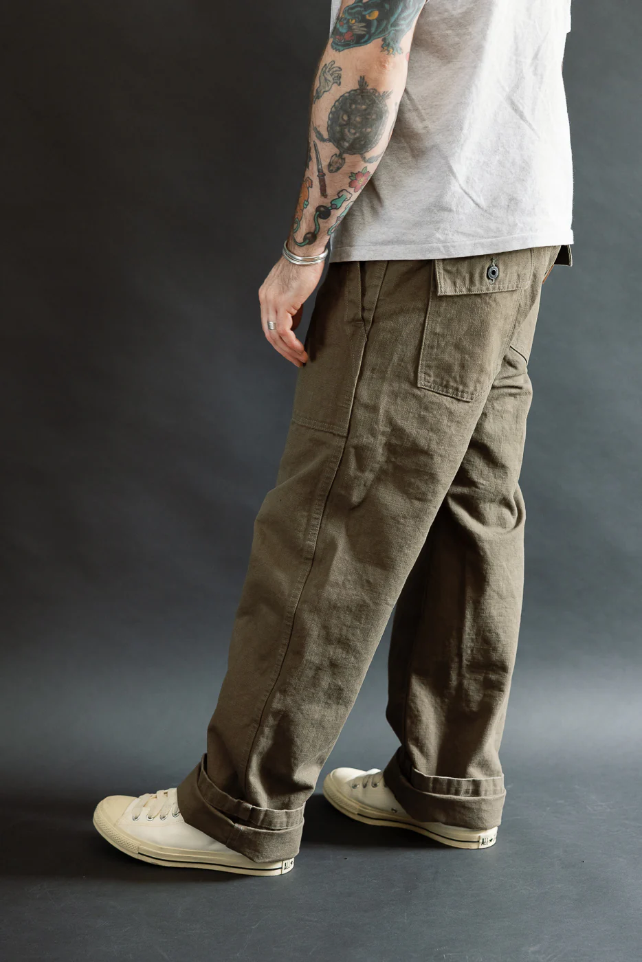 207-HOX-OLB - 13oz "Olive Khaki" Sulfur Dyed Heavy Oxford Baker Pants - Wide Straight - Image 14