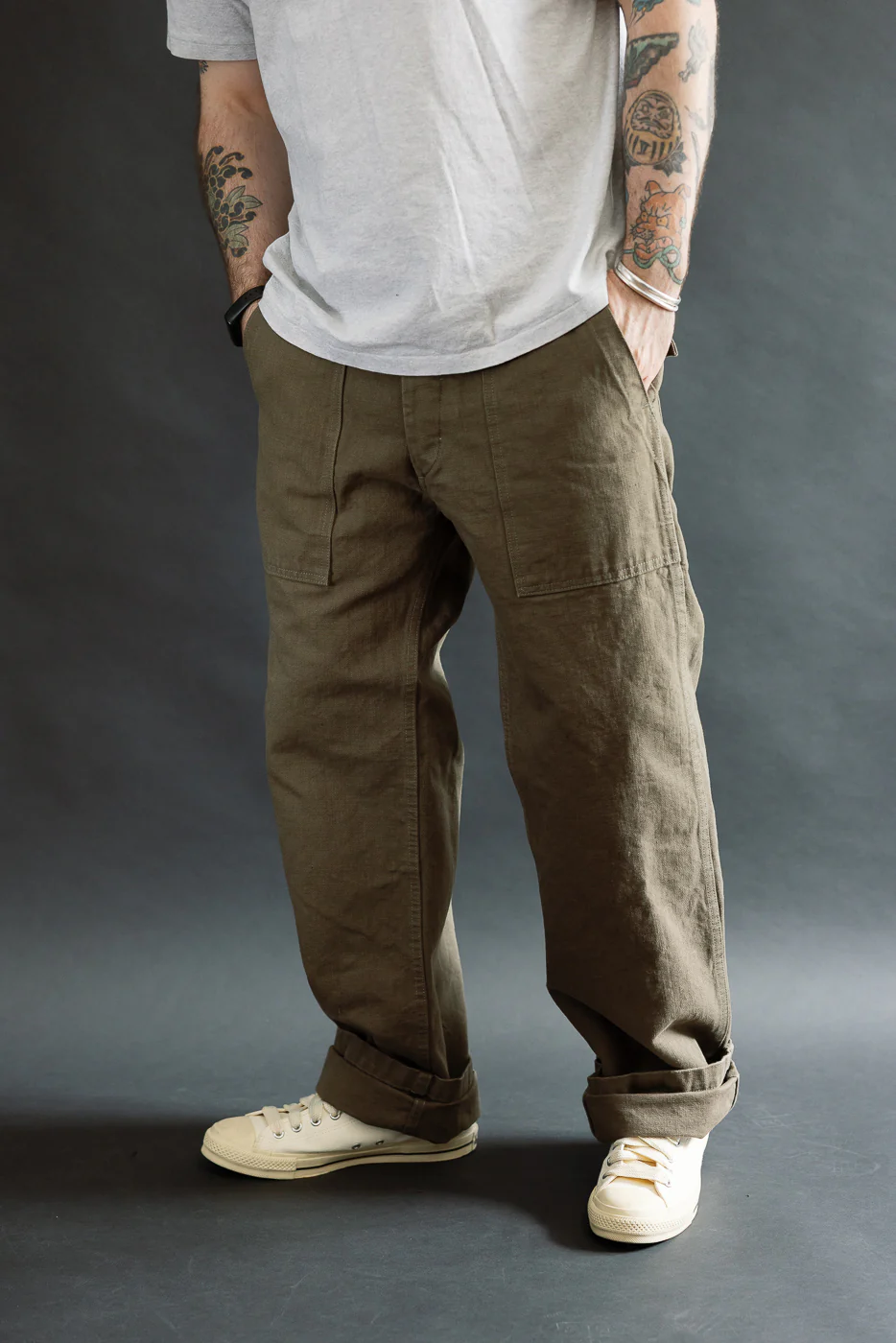 207-HOX-OLB - 13oz "Olive Khaki" Sulfur Dyed Heavy Oxford Baker Pants - Wide Straight - Image 15