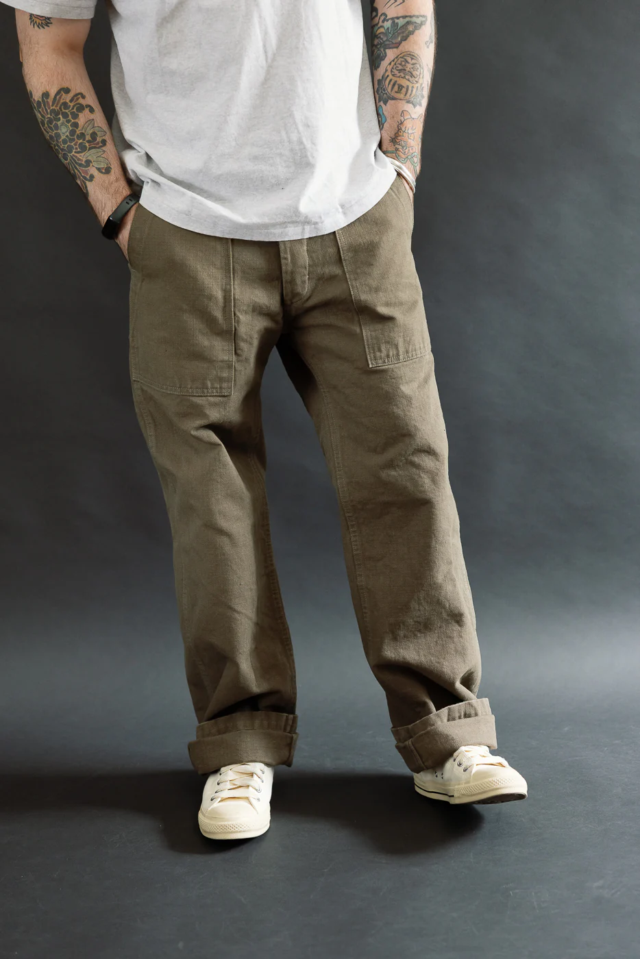 207-HOX-OLB - 13oz "Olive Khaki" Sulfur Dyed Heavy Oxford Baker Pants - Wide Straight - Image 16