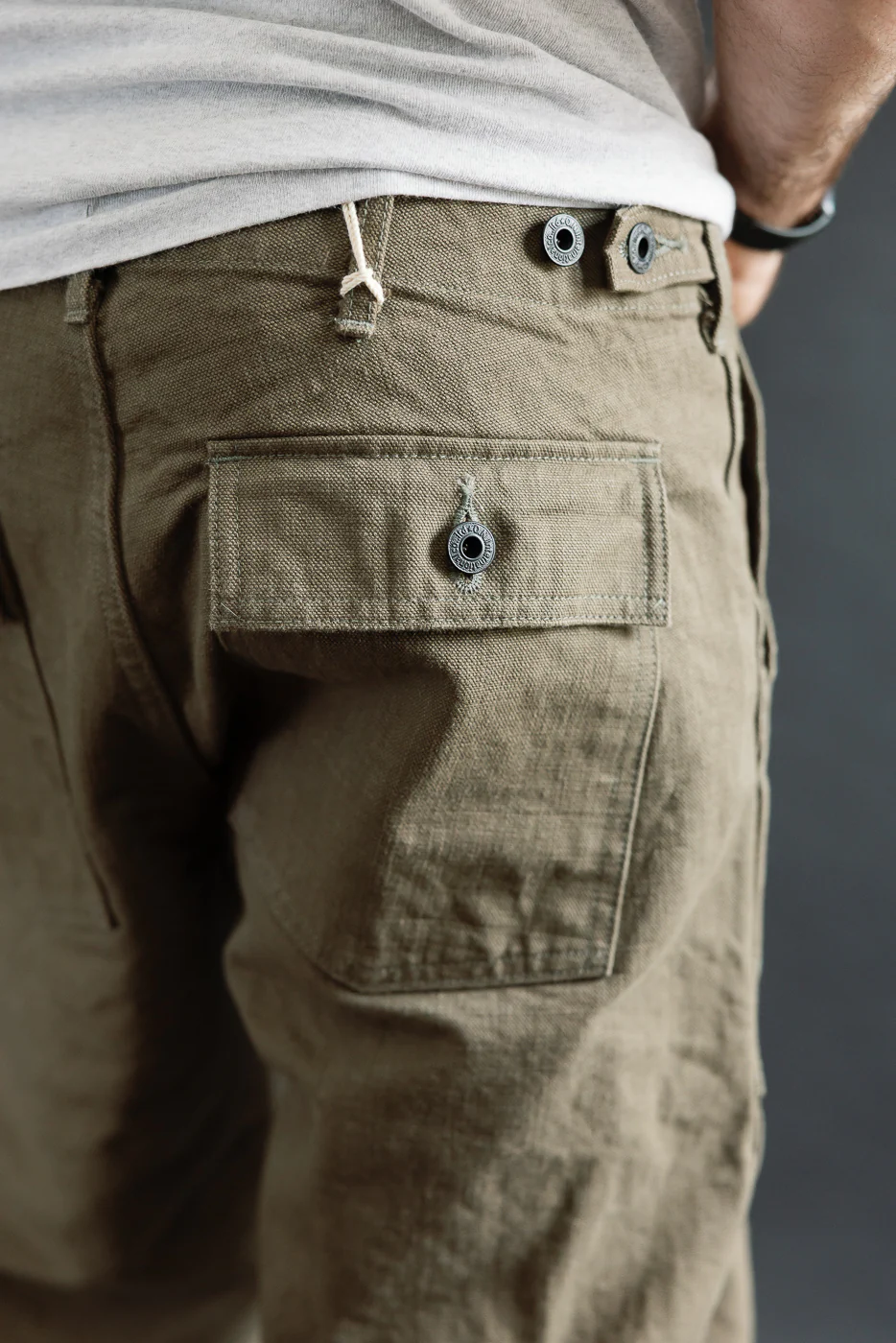 207-HOX-OLB - 13oz "Olive Khaki" Sulfur Dyed Heavy Oxford Baker Pants - Wide Straight - Image 19