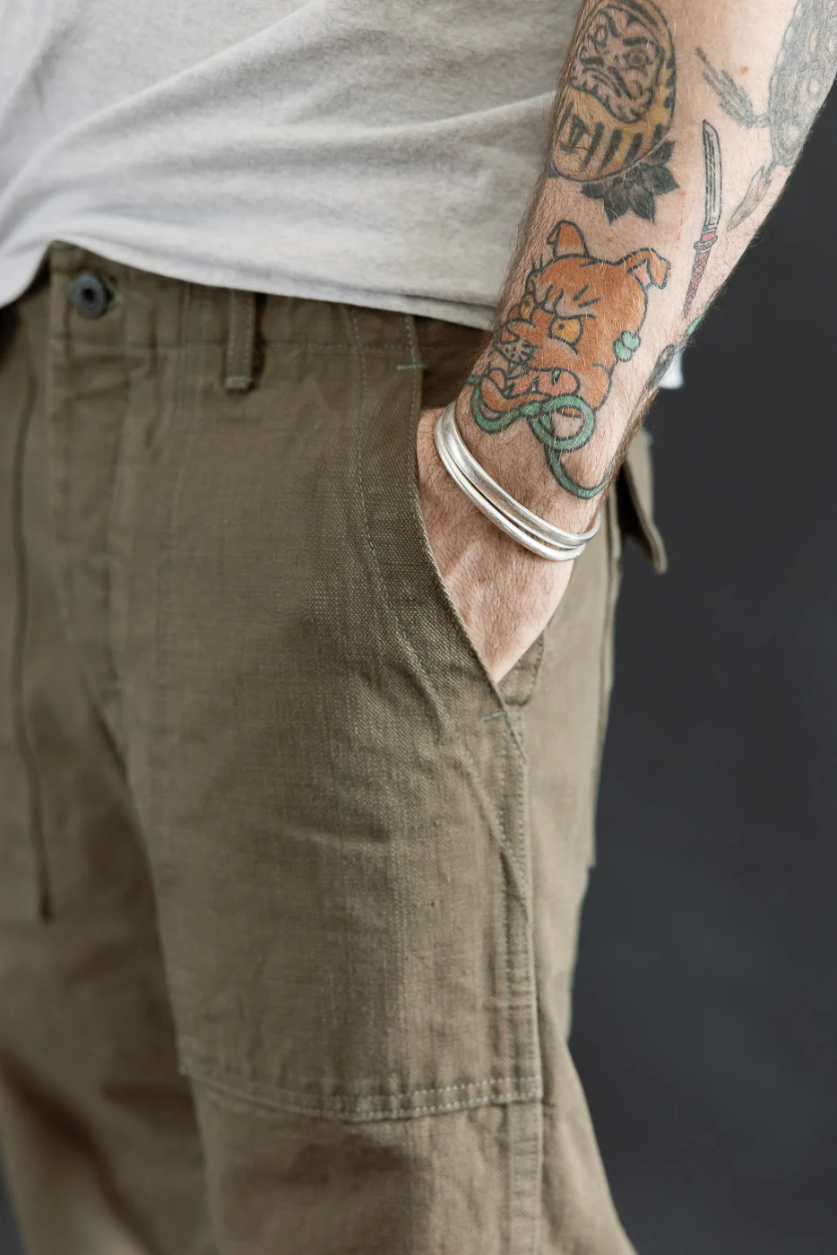 207-HOX-OLB - 13oz "Olive Khaki" Sulfur Dyed Heavy Oxford Baker Pants - Wide Straight - Image 20