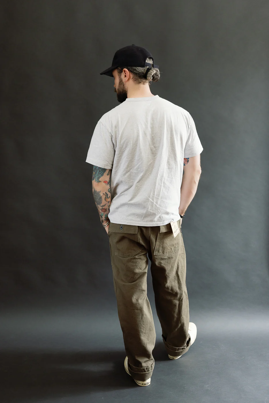 207-HOX-OLB - 13oz "Olive Khaki" Sulfur Dyed Heavy Oxford Baker Pants - Wide Straight - Image 9