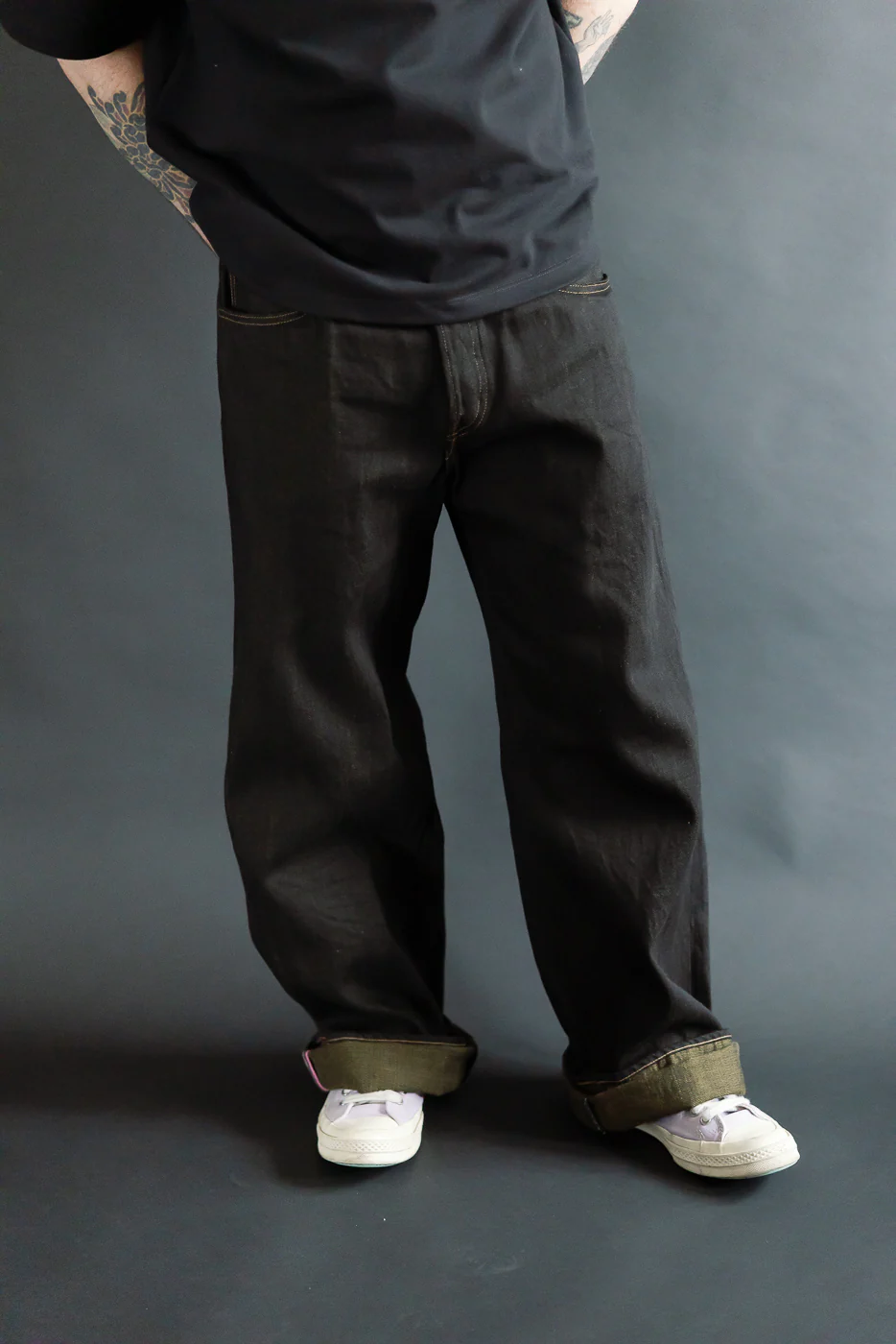 222-BKOL - 12.5oz "Black x Olive" Selvedge Denim - Super Wide Straight - Image 10