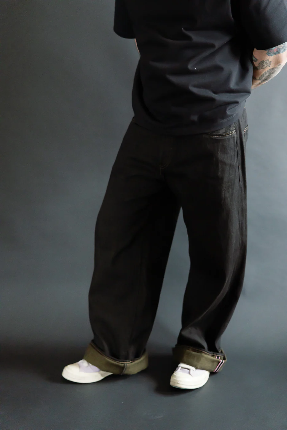 222-BKOL - 12.5oz "Black x Olive" Selvedge Denim - Super Wide Straight - Image 11