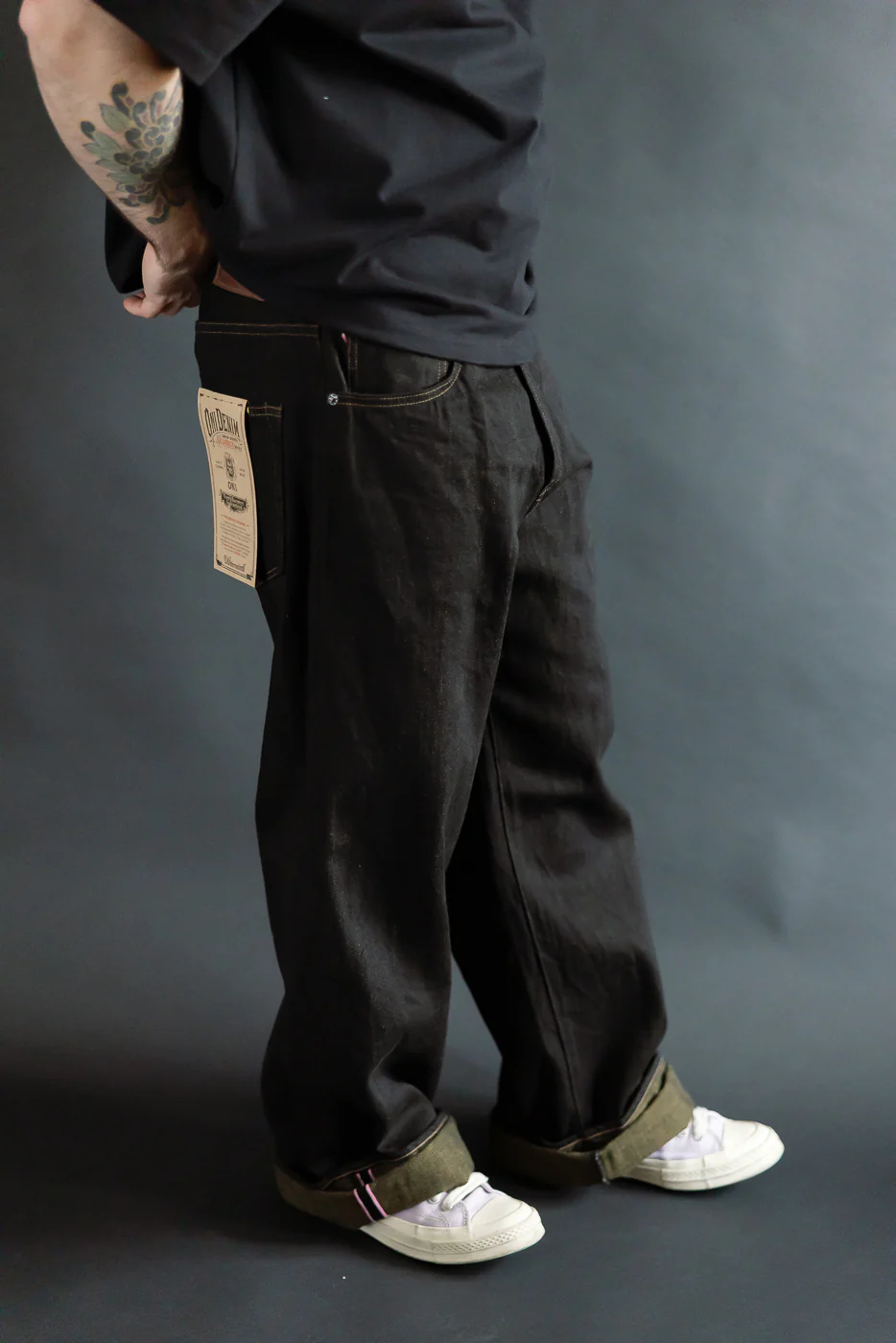 222-BKOL - 12.5oz "Black x Olive" Selvedge Denim - Super Wide Straight - Image 13