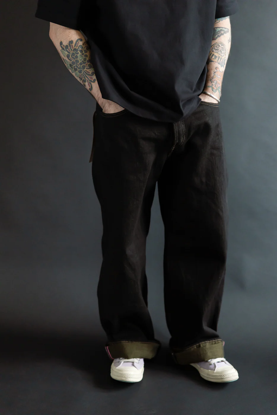222-BKOL - 12.5oz "Black x Olive" Selvedge Denim - Super Wide Straight - Image 14